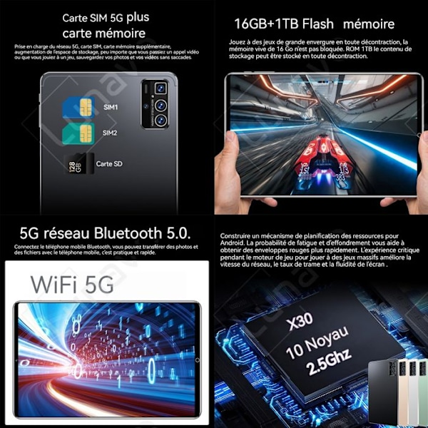 Tablet 10,1 tommer 16 GB 1280x800 skærmopløsning 4000 mah bluetooth 5,0 understøttelse af flere sprog dual SIM
