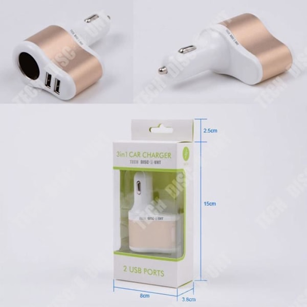 TD® Dual USB billaddare cigarettändare en för två multifunktions mobiltelefon laddningshuvud snabb plug in
