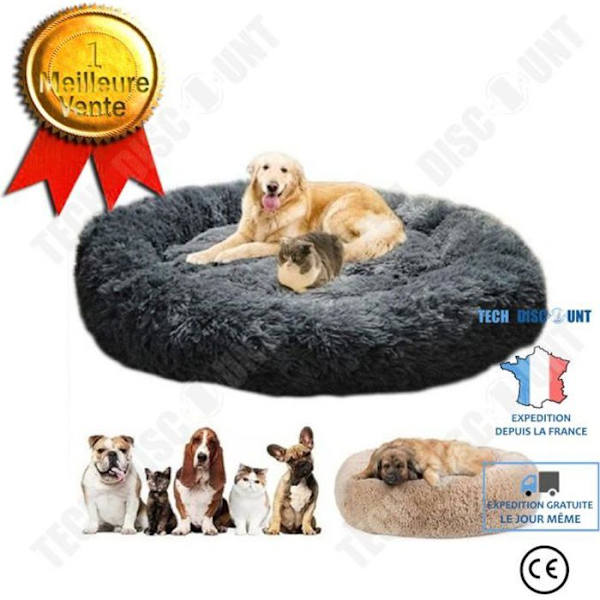TD® Pehmeä pyöreä sänky kissoille ja koirille, Extra large, konepestävä deluxe-patjalla, lemmikkieläinvaunu - 100x100cm - harmaa