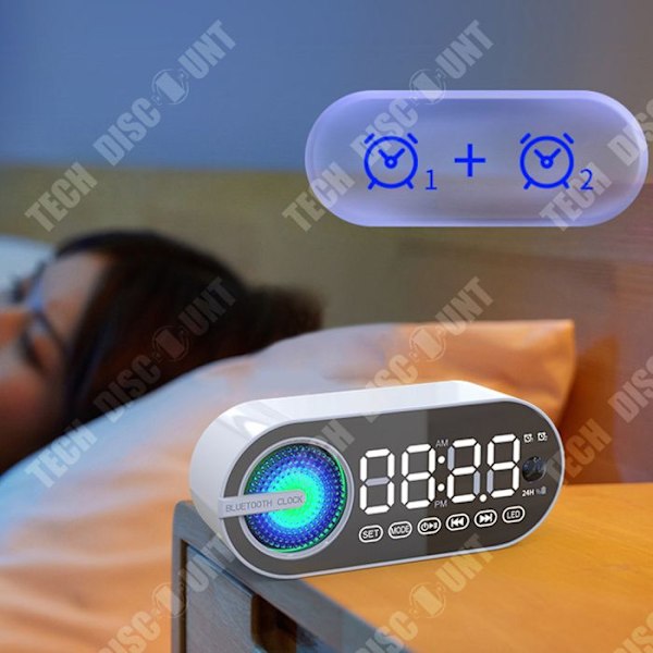 TD® Bluetooth Audio Mirror Klocka Väckarklocka Stereo Färgglada Ambient Lights Subwoofer Bärbar present Bluetooth-högtalare