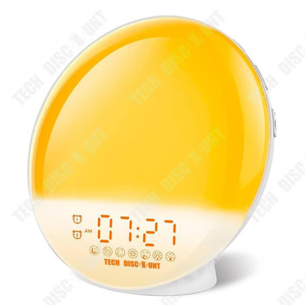 TD® Analog Soluppgång Solnedgång Väckarklocka LED elektronisk väckarklocka Stämningsljus Sänglampa Vit brusväckarklocka