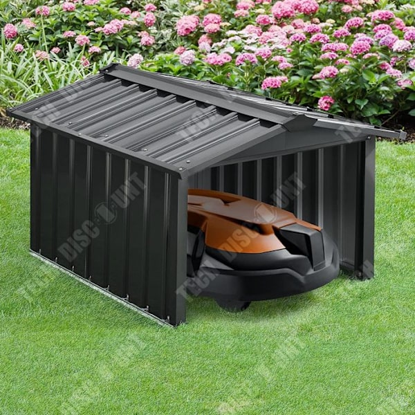 Metal garage til robotplæneklipper med tag med kip 86×98×63cm Plæneklipper mod sol og regn anthracit