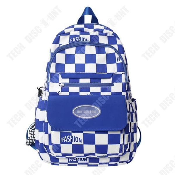 TD® Checkerboard skolväska stor kapacitet nylon stänksäker datorryggsäck college gymnasieelev campus blå ryggsäck