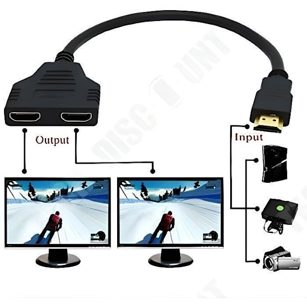 HDMI jakaja - TD® - 1 uros 2 naaras - 2 porttia - Musta - Kaapeliadapteri