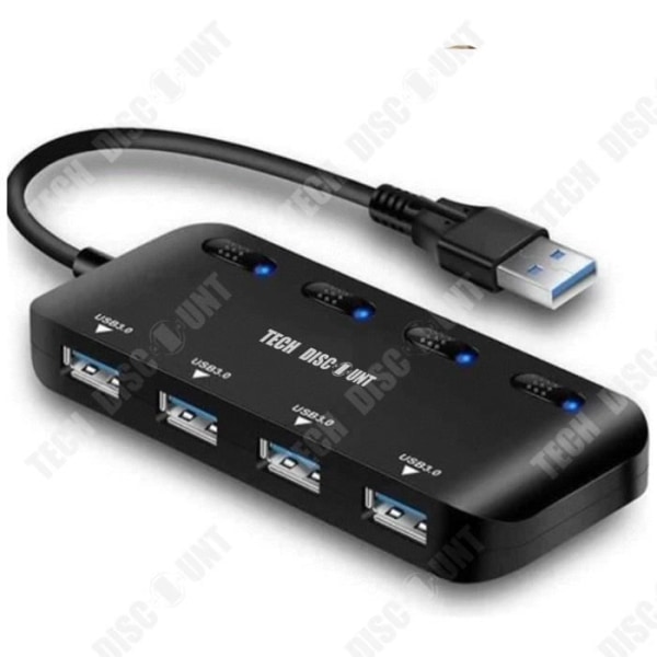 USB 3.0 Hub Strømstrip, Multi 4 Porte Ultra Slank Multiple USB med individuelle Power Switch-indikatorlys
