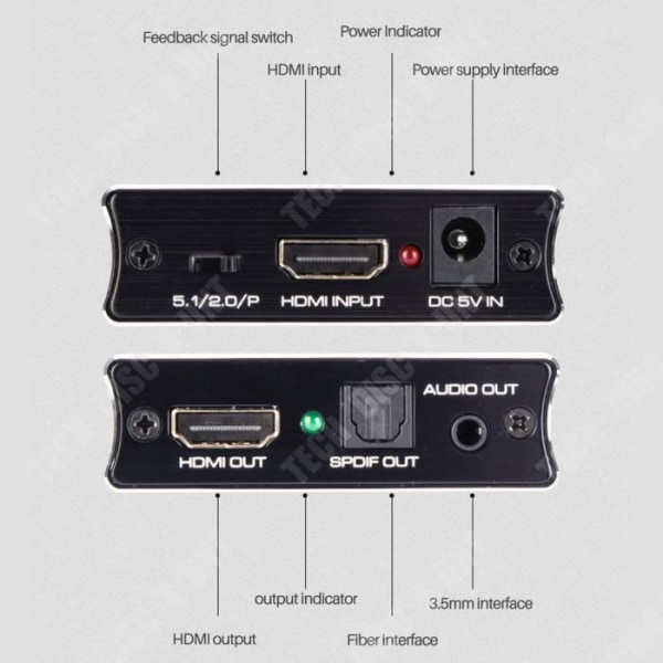 TD® 4K60PS5 HDMI Audio Splitter till Fiber Optic 5.1 Hörlurar Audio Splitter 3.5 Ansluten till Audi Power Amplifier