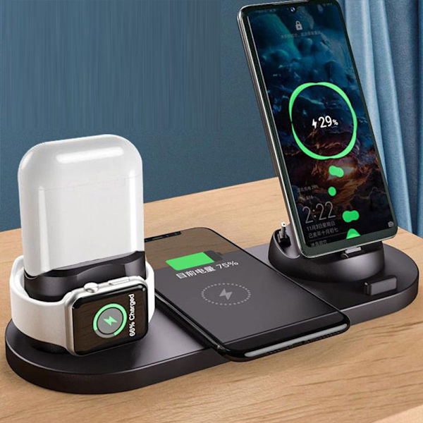 Langaton laturi - Monitoiminen - 10W - Ylivirtasuojus - Kaksois USB-ulostulo - QI Vit, Svart, Rosa