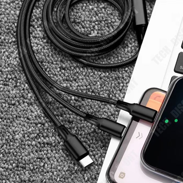 TD® Latauskaapeli 1.2M 3-in-1 nopea latauskaapeli matkapuhelimelle, punottu datakaapeli yhdestä kolmeen