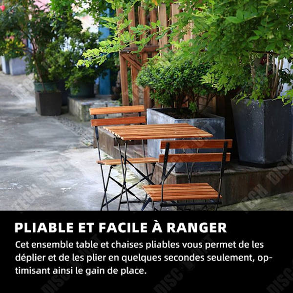 TD 3-delad trädgårdsmöbelset med bord och 2 hopfällbara stolar Fällbart bordsset Trädgårdsbord Utomhusmöbler Bistroset