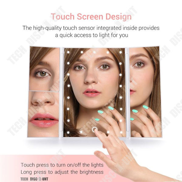 TD® foldbar spejl med 3 ansigtet led lysende forstørrelse på justerbar fod strøm batterier makeup badeværelse kosmetik professionel