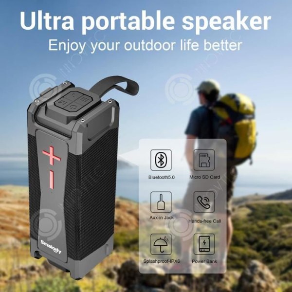 INN® Bluetooth højttaler til udendørs brug subwoofer sort indbygget lithiumbatteri bærbar lydstrøm kort