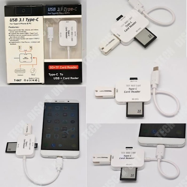 TD® 3 i 1 SD-kortlæser USB micro compact flash multifunktionel ekstern 3 porte adapter konverter hukommelseskortlæser air