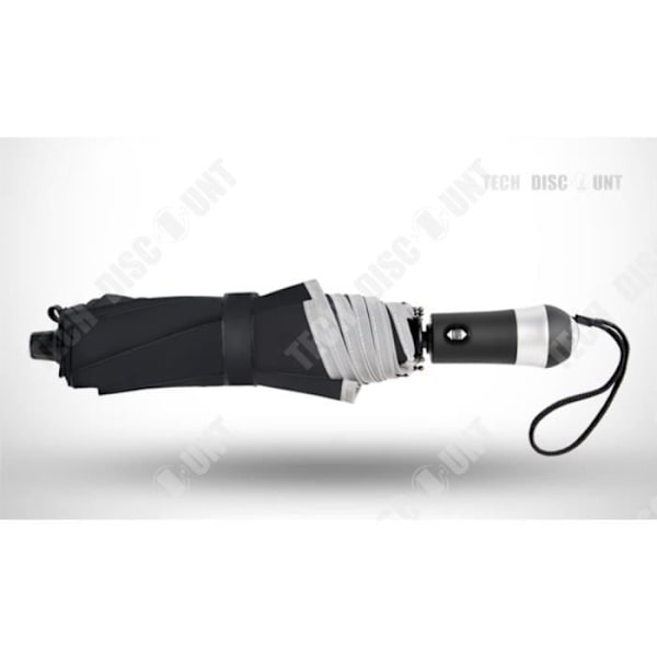 TD® Automatisk foldbar regnparaply med sikkerhedshammer, cutter, strobelys LED, vandtæt åbning og lukning, UV sort