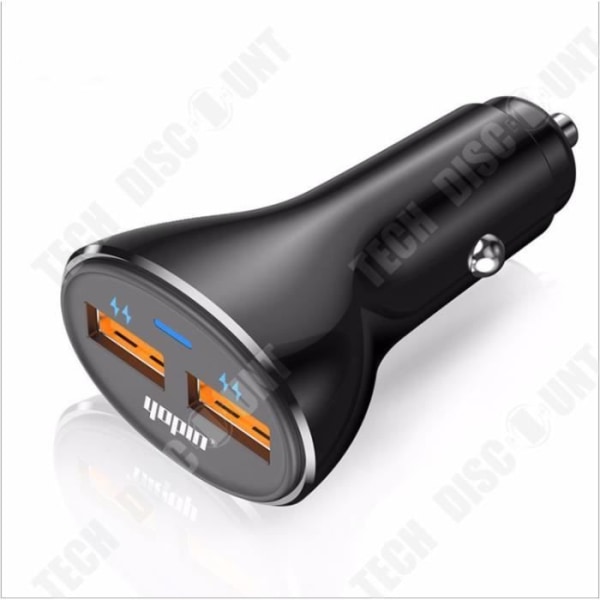Biloplader - TD® - Hurtigoplader 3.0 - 2 USB-porte - Intelligent identifikation - Sort Svart