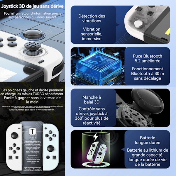 INN Controller Gamepads Ersättning L/R 6-axlig spelkontroll med dubbelvibrerande ergonomiskt gyroskop trådlös videospelskontroll