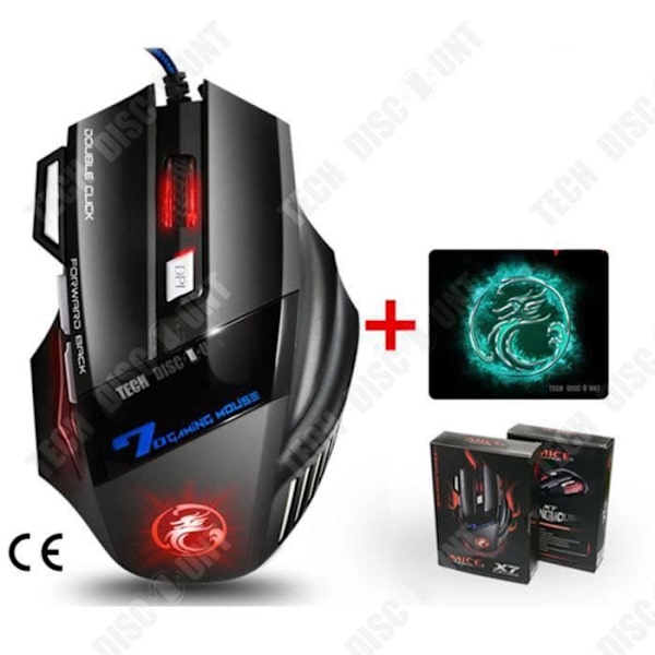 TD® trådbunden optisk datormus Gamer LED Game 7 knappar Professionell spelmus USB högprecisionsjusterbar + presentmatta