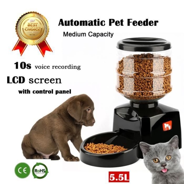 Kibble dispenser - Ej specificerad - 5,5L - Programmerbar - För hundar och katter - Svart Svart