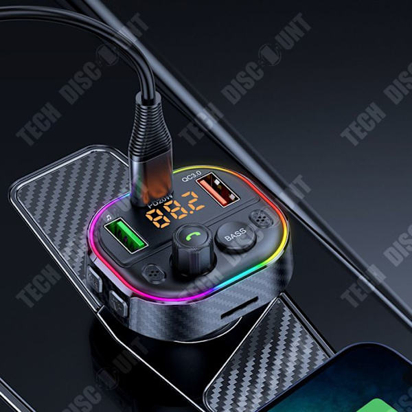 TD® Bluetooth FM-lähetin auto MP3-soitin bluetooth seitsemän väriä tunnelma hengitys lamppu QC3.0 pika lataus versio PD