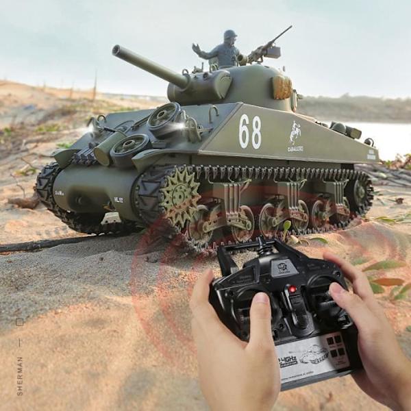 Etäohjattava auto M4A3 Sherman - HIGH-TECH & HYVINVOINTI - Ääniefekti, metallirata, kaukosäädin 2.4G grön