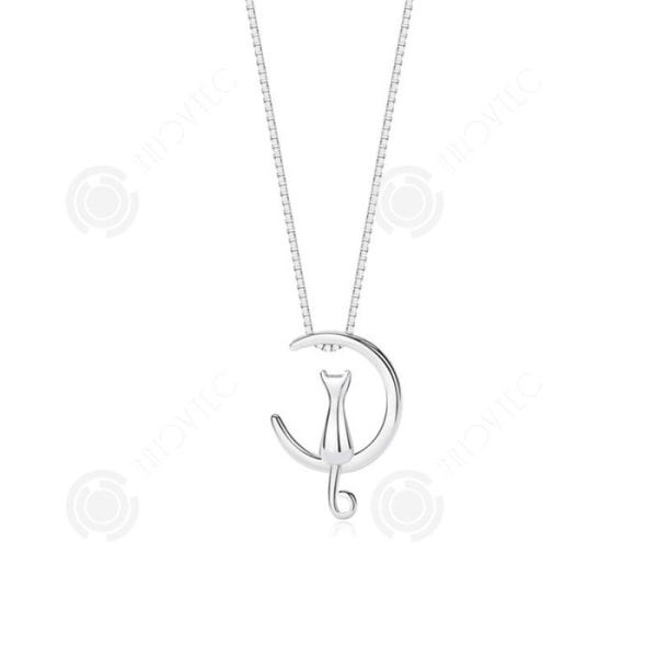INN® Sterling Silver Cat Moon Halsband för kvinnor Mångsidigt hänge Mode Vinter Ny Alla hjärtans dag-present