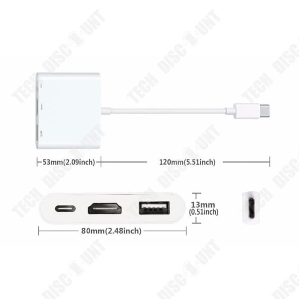 Multiportadapter - TD® - 3 i 1 - USB-C - AV - Uppladdningsbar