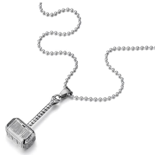 - Thors Hammer Pendant Halsband för män Pojkar Rostfritt stål 60 cm Kulkedja