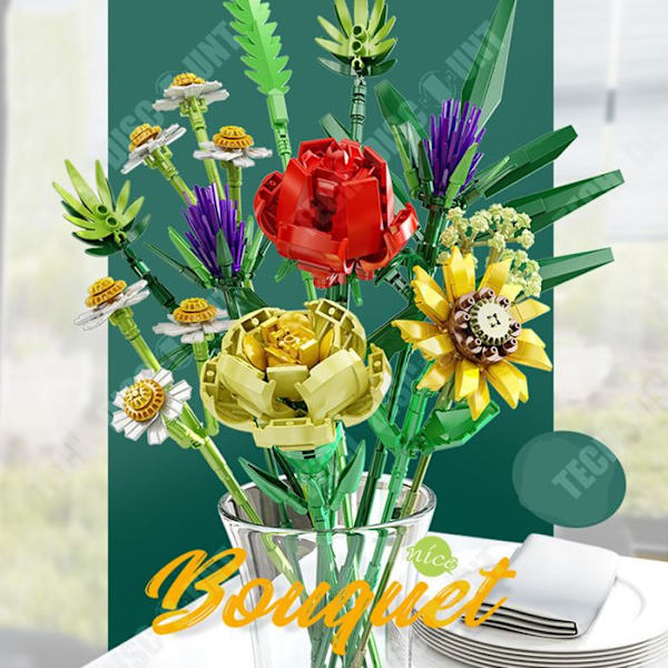 TD® byggklossar med konstgjorda blommor att bygga, byggklossar, unika kreativa utsmyckningar