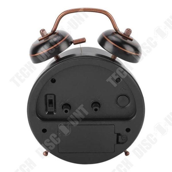 TD® Retro mekaniska väckarklockor med lätt handvindsdubbelt dubbelklocka nattljus (svart)