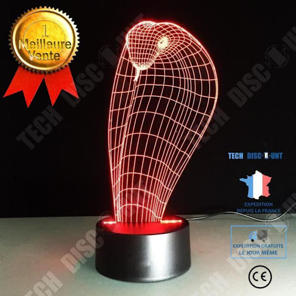 TD® Dekorativ berøringsbaseret optisk lampe 7 farver optisk illusion - model cobra - lavt forbrug USB-kabel eller 3 AAA-batterier