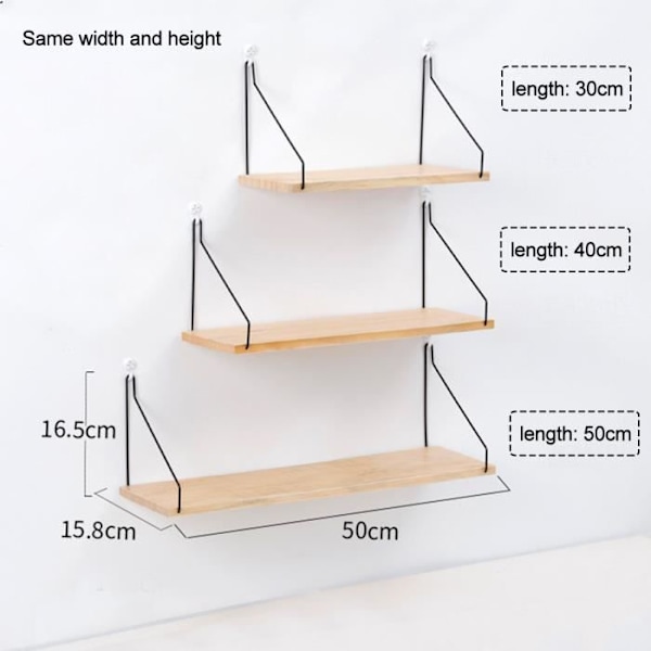 Væghylde af træ opbevaringshylde til dekoration til køkken 50 x 15,8 x 16,5 cm Grå