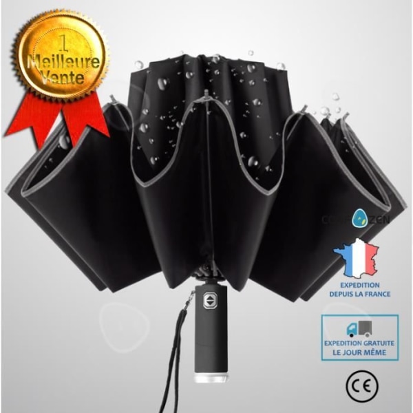 CONFO® inverterat paraply LED-fällbart ljusavgivande vinylparaply Business Automatisk tredubbel enfärgad paraply svart