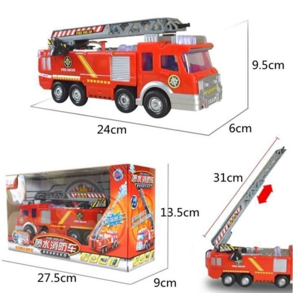 Barnbrandbil, barnleksaksbrandbil med stege, ljus, ljud och vattensprayfunktion för Pl H0649