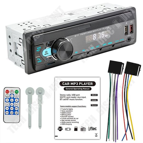 TD® Autoradio Bluetooth 12V MP3-soitin handsfree-soitin seitsemän värin valo- ja äänenmuokkaus