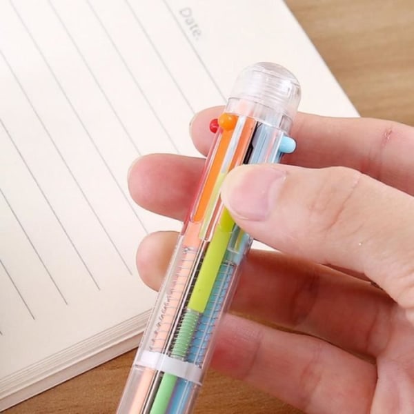 W1406 6 i 1 färgglada pennor Flerfärgad nyhet Multifunktion kulspetspenna Papper Skolmaterial~1st Rando