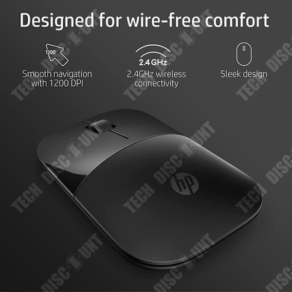 TD® HP Trådløs USB-mus, slank, 2,4 GHz sort med blå LED optisk sensor 1200 dpi, batterilevetid op til 16 måneder