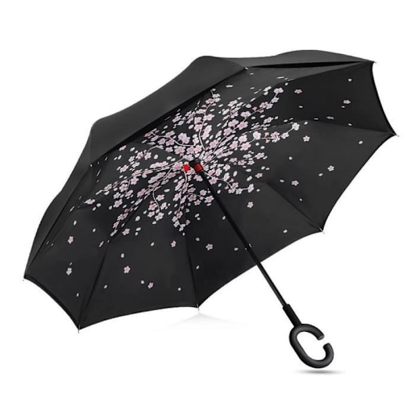 Parasols - Stok - Vendt - Dobbelt Lag - Vindafvisende - Håndfri - Sort Svart röd
