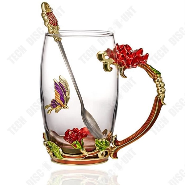 TD® Glas blomma tekopp Europeisk stil kreativ rosa emaljfärg hög temperatur färg vattenkopp present