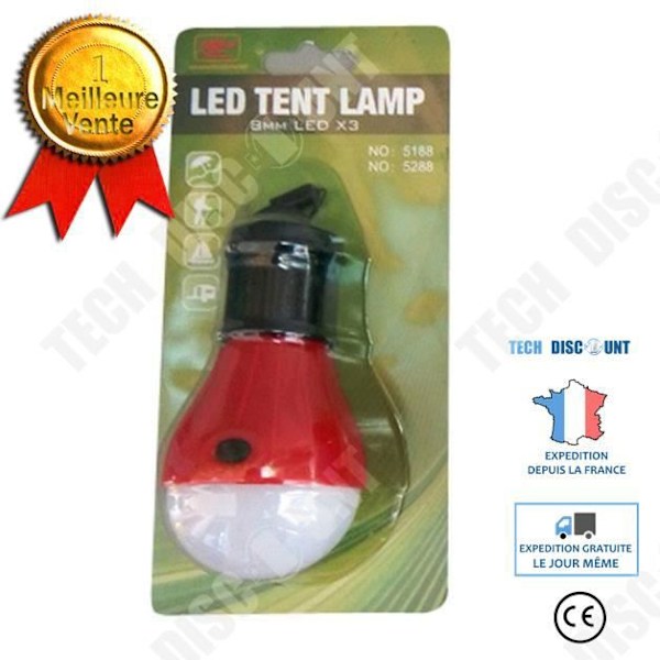 TD® Bærbar Rød Håndlampe 3 LED Camping Telt Pære Fiskeri Lanterne Lommelygte