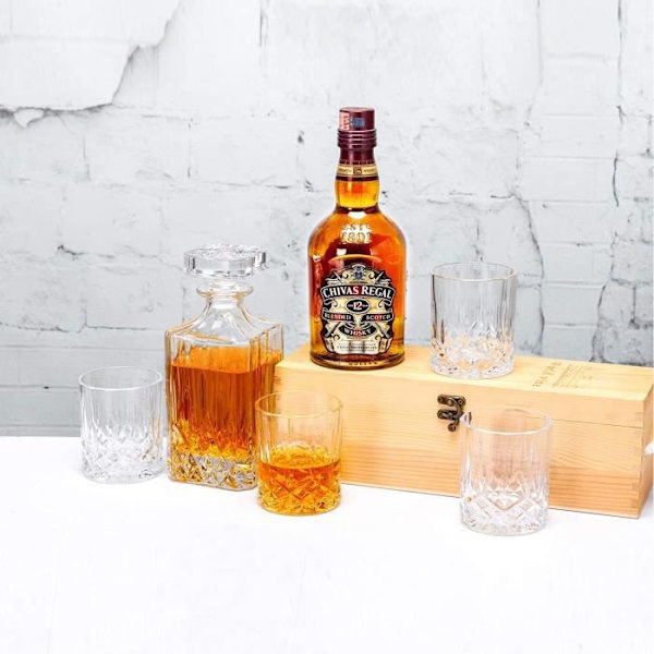 Karaf Whisky, 750ml Flaske med 6x 300ml Whiskyglas, Dekanter i Krystal, 7 Stykker