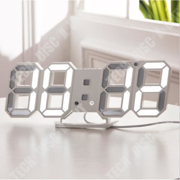 TD® 3D LED-väggklocka Modern design digital klockklocka | väckarklocka | Nattljus | Kreativ digital stereoklocka|vit