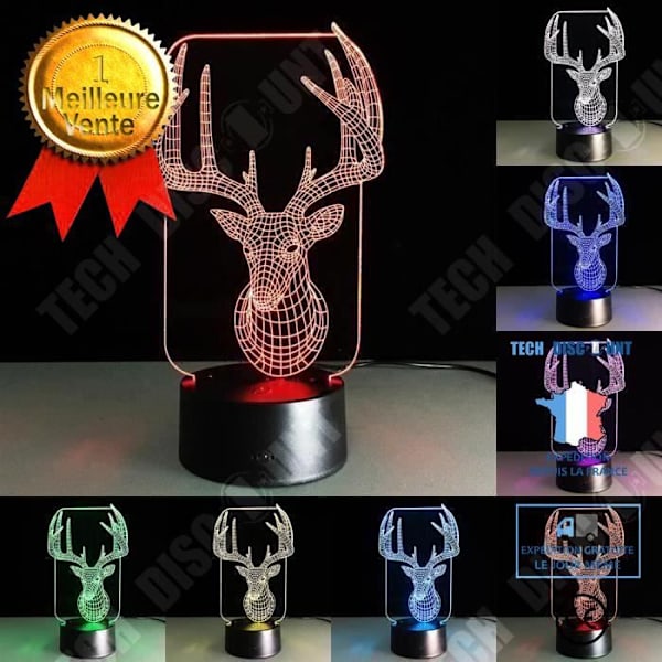 TD® Dekorativ touch-lampe med optisk illusion 7 farver - model hjort - lavt strømforbrug USB kabel eller 3 AAA-batterier