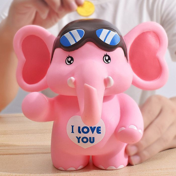 Spargris - TD® - Elefant - Tjock emalj - 20*19cm - Julklapp till barn Rosa