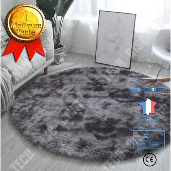 Rund matta - TD® - 160x160cm - Mörk grå tie-dye - Syntetfiber - Handtvättbar mörkgrå tie-dye