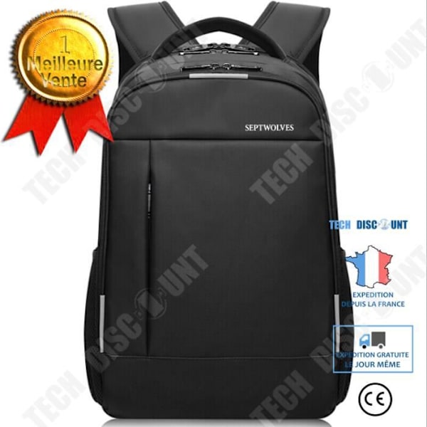 TD® COOLBELL Rygsæk til bærbar computer 15,6 tommer + USB-opladning, Nylon, Unisex, Sort