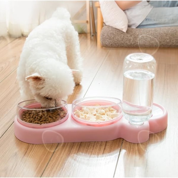 CONFO 3 i 1 skål för små katter och hundar Vattendispenser dubbel skål 360° rotation blå