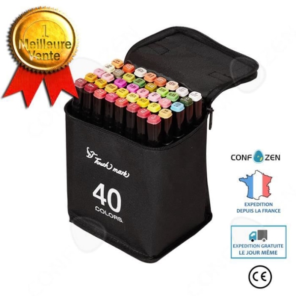 CONFO® 40 Colors Real Dual Head Color Oilly Marker Set - Svart