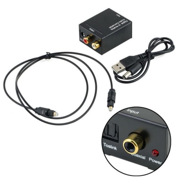 Toslink Digital Optical Converter Adapter Coax till Analog L/R RCA Adapter + Kabel