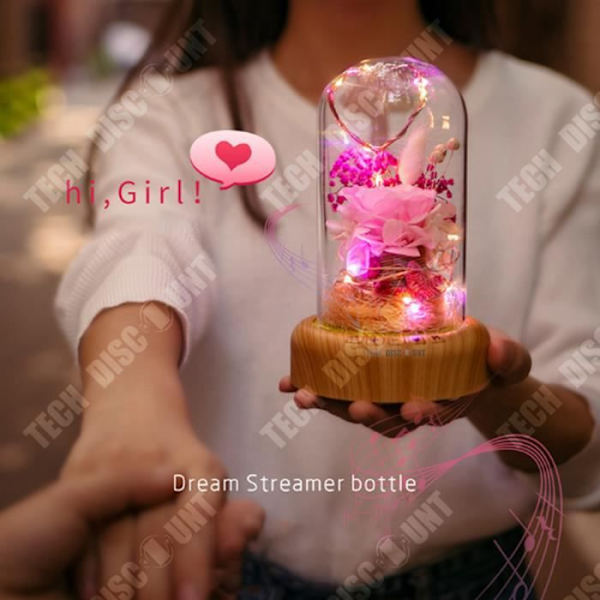 TD® Fleur Éternelle Klokke Bluetooth LED dekoration Rose USB Bordlampe Romantisk Gaveidé Højttaler Natsound