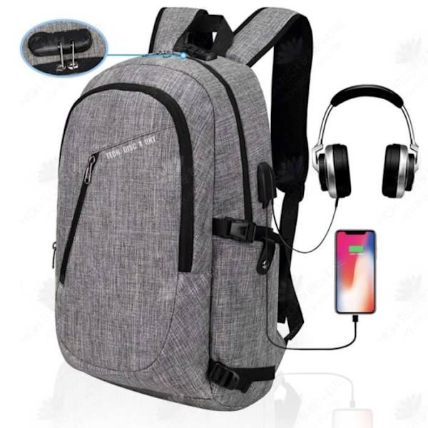 HTBE® Unisex multifunktionel rygsæk med stor kapacitet, USB-opladelig rygsæk til rejse og udendørs computer.