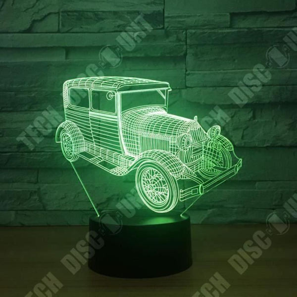 TD® Taktile dekorativ lampe med 7 farver optisk illusion - gammel bil - lavt forbrug USB-kabel 3 AAA-batterier